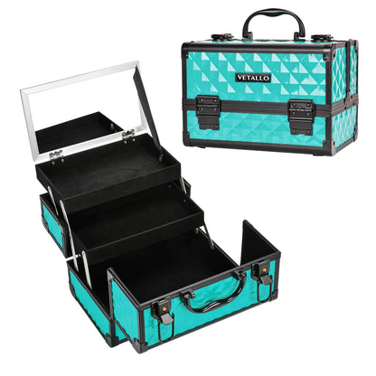 VETALLO Travel Makeup Box Lockable Makeup Box Organizer I Makeup Train Case I Makeup Case Organizer I Makeup Box with Mirror I Large Makeup Organizer I Gifts For Her Women Bestie I Blue