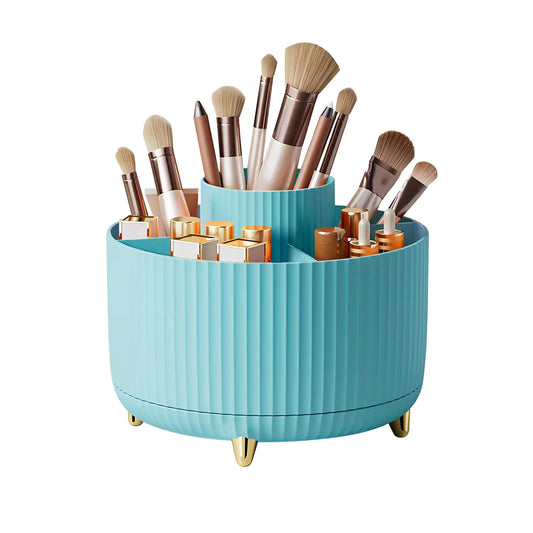 DASITON Large Capacity Makeup Brush Holder360° Rotating Makeup Organizer5 Slot Makeup Brushes Cupfor Vanity DecorBathroom CountertopsDesk Storage ContainerCosmetic Display cases(Blue)